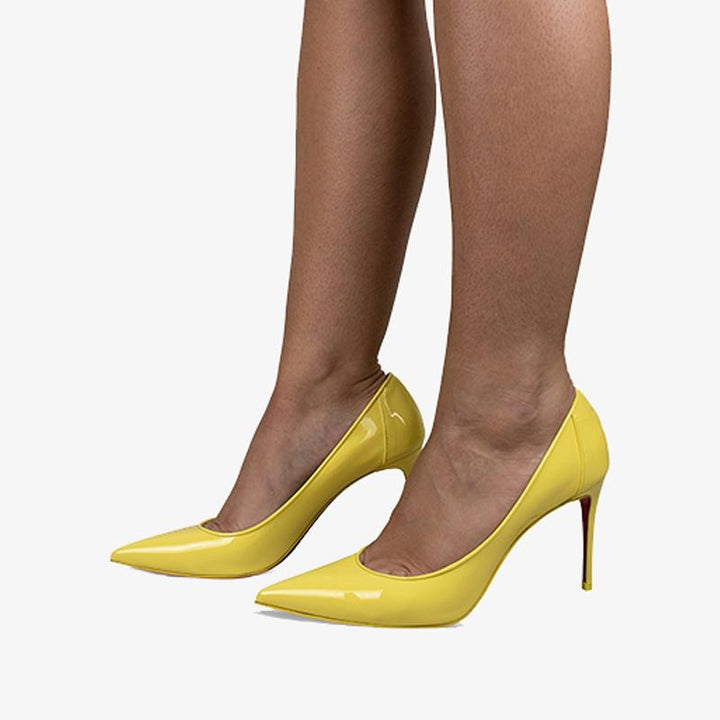 Light Yellow Patent Leather Pointed Toe Pumps - ARNO CONTI
