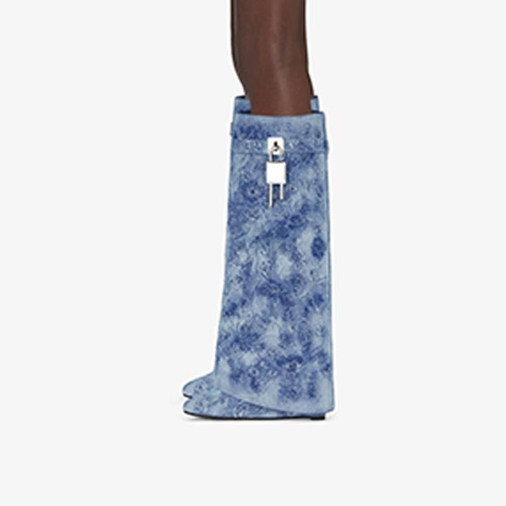 Elegant Medium Blue Denim High Boots - Arno Conti Shoe