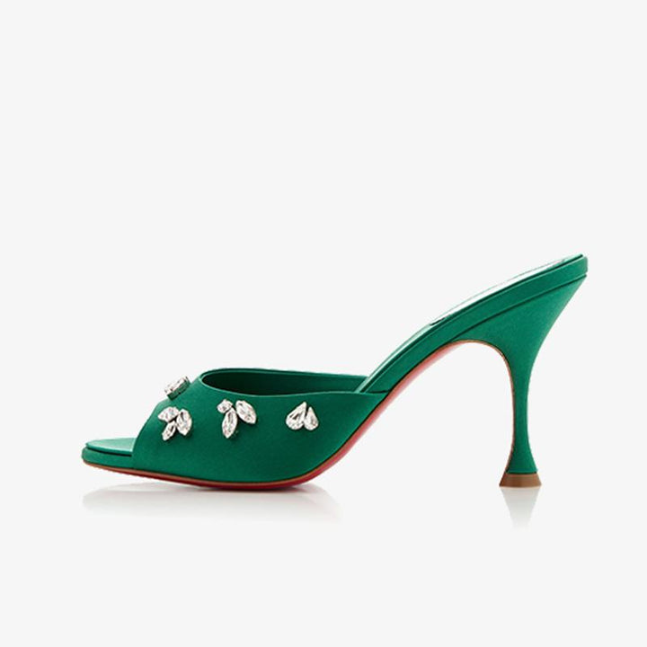 Crystal-Embellished Crepe Satin Sandals green - ARNO CONTI