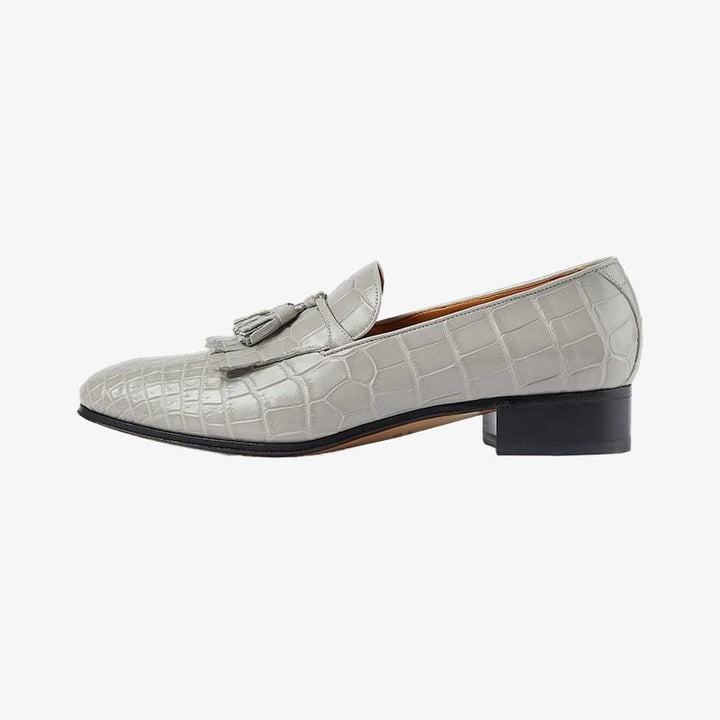 Crocodile-Embossed Leather Loafers with Tassel Detail - Arno Conti Shoe