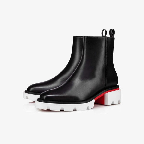 Black Leather White Lug Sole Boot - ARNO CONTI