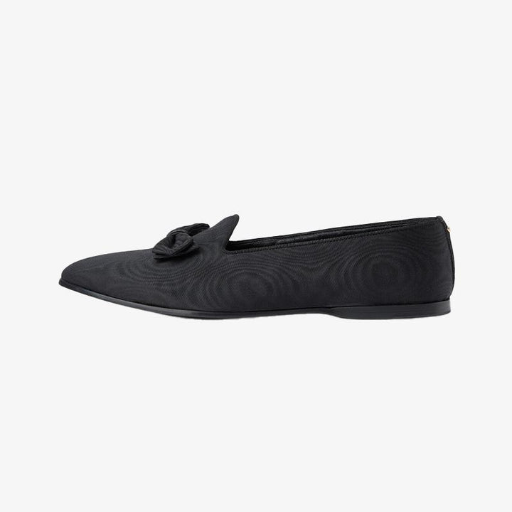 Black Fabric Pointed-Toe Loafers with Bow - Arno Conti Shoe