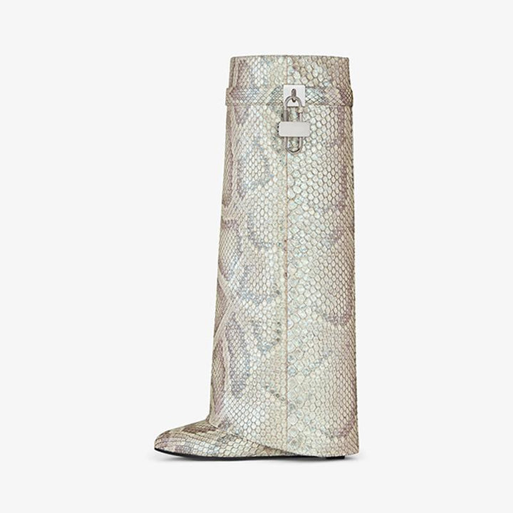 Beige Python Leather High Boots - Arno Conti Shoe