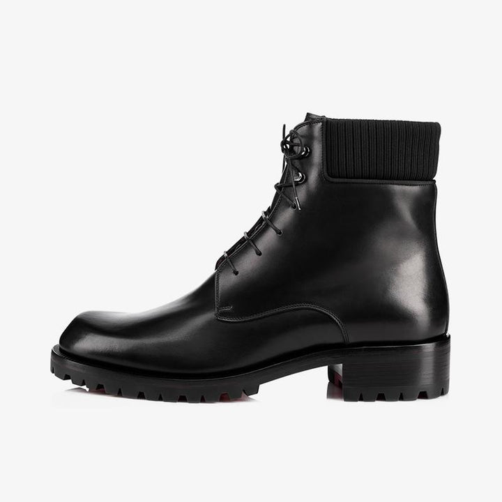Black Patinated Calfskin Combat Boot with Grosgrain Trim - ARNO CONTI