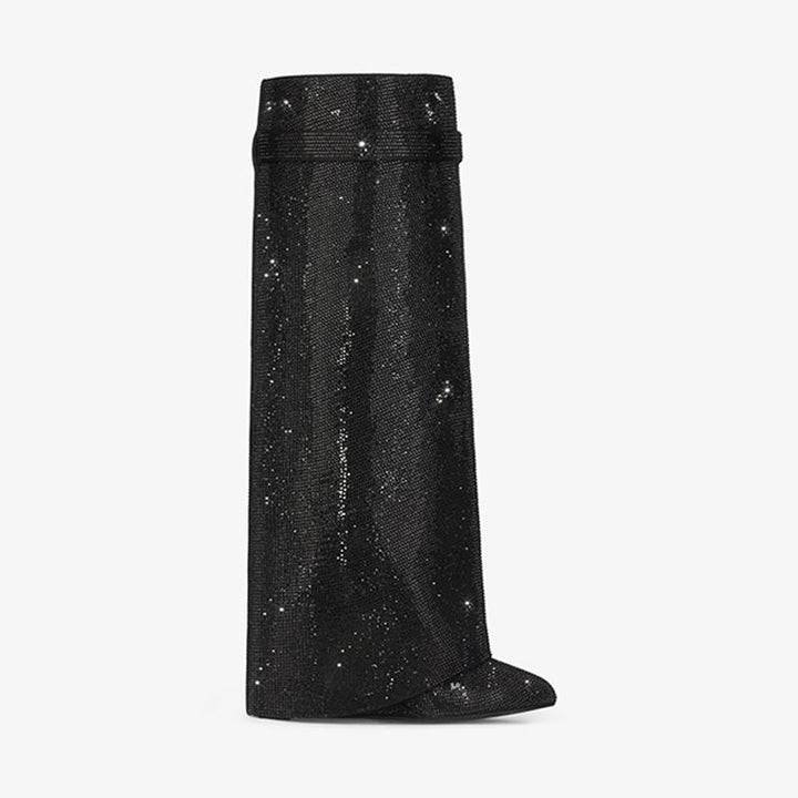 Stunning Black Satin Strass High Boots - Arno Conti Shoe
