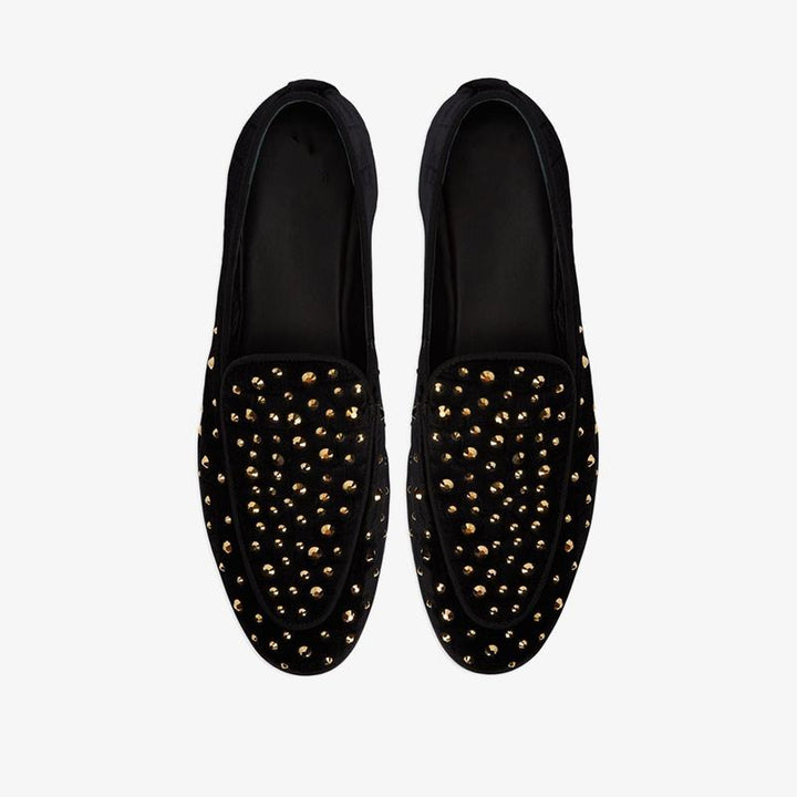 Black Velvet Crystal-Embellished Loafers - Arno Conti Shoe