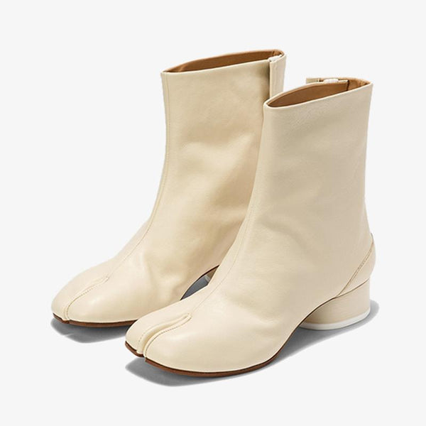 Off-White Calf Leather Tabi Ankle Boots - Arno Conti Shoe