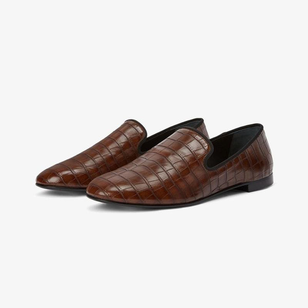 Cedar Brown Embossed Leather Loafers - Arno Conti Shoe