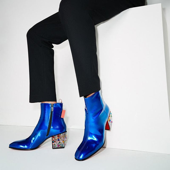 Electric Blue Leather Spike Heel Boot - ARNO CONTI