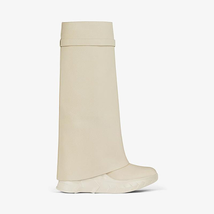 Beige Grained Calfskin High Boots 80mm - Arno Conti Shoe