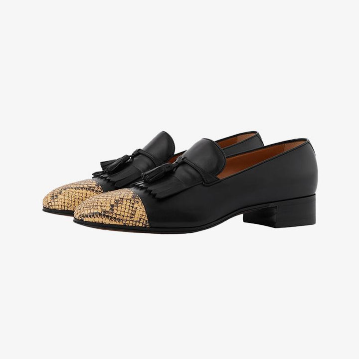 Black and Yellow Python Loafers with Fringe Detail - Arno Conti Shoe