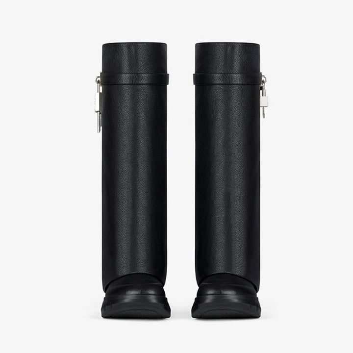 Black Grained Calfskin High Boots 80mm - Arno Conti Shoe