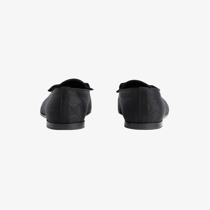 Black Fabric Pointed-Toe Loafers with Bow - Arno Conti Shoe