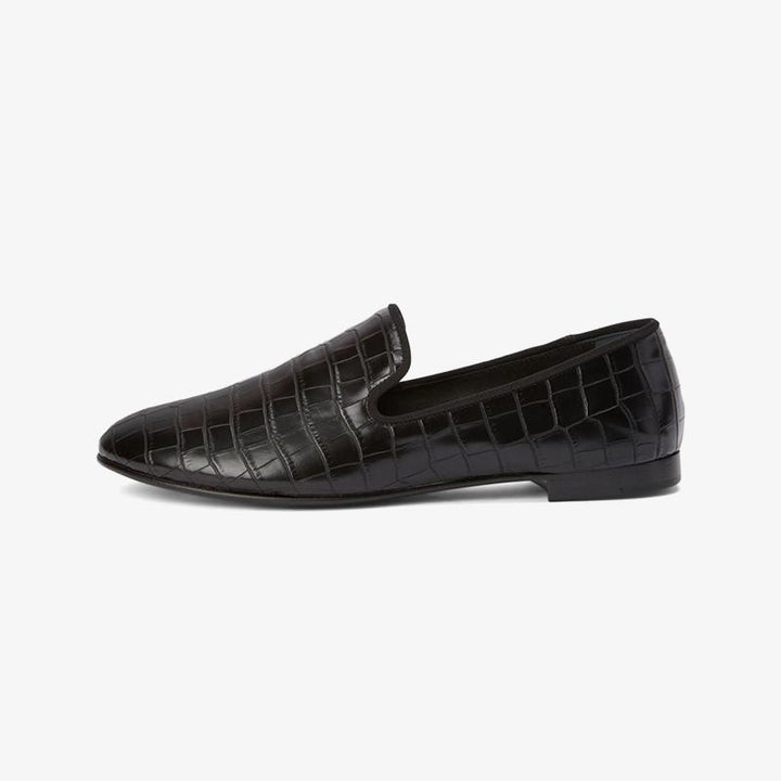 Black Embossed Leather Crocodile-Effect Loafers - Arno Conti Shoe