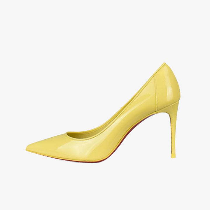 Light Yellow Patent Leather Pointed Toe Pumps - ARNO CONTI