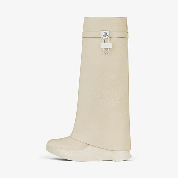 Beige Grained Calfskin High Boots 80mm - Arno Conti Shoe