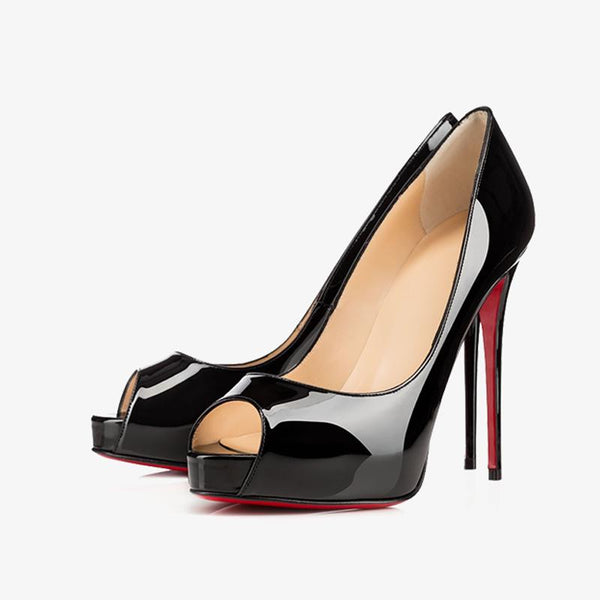 Black Patent Leather Peep Toe Pumps - ARNO CONTI